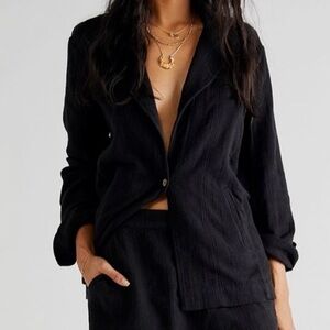 FREE PEOPLE Modern Summer Blazer Jacket Textured Linen Blend Knit Size S